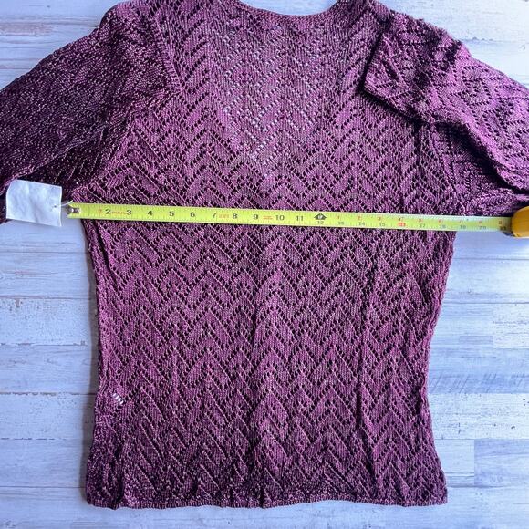 MODA International Burgundy Wine Gold Lurex Knit Cardigan Sweater SZ XL C101355 - Picture 5 of 6